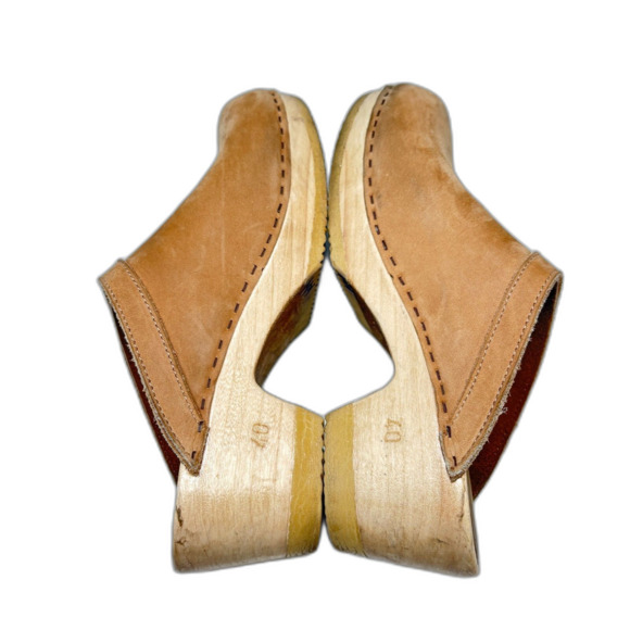 WEAR IN GOOD HEALTH Tan Suede Wood Clogs Womens Size EU 40/US 8-8.5 - Picture 5 of 8